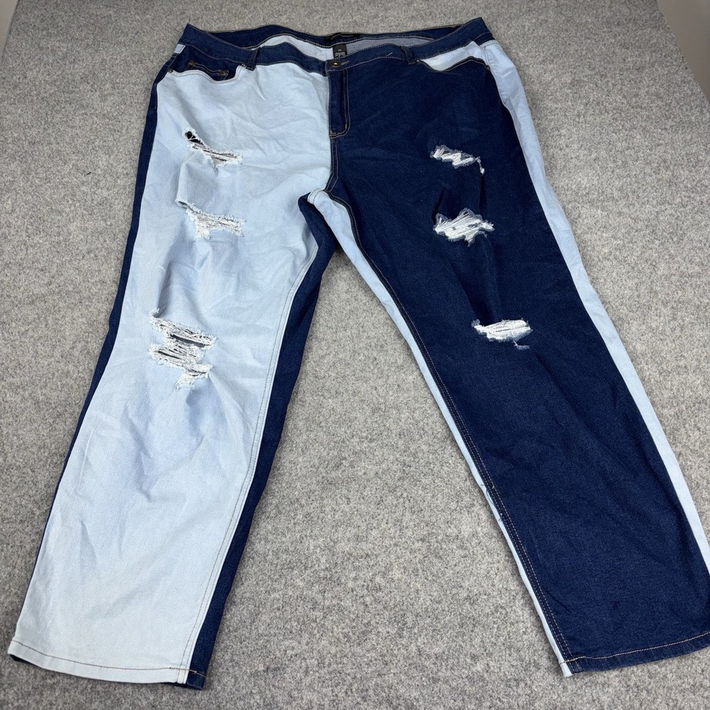 Ashley Stewart Colorblock Jeans Women's 26‎ Distressed Wide Leg NWT 46x30 New
